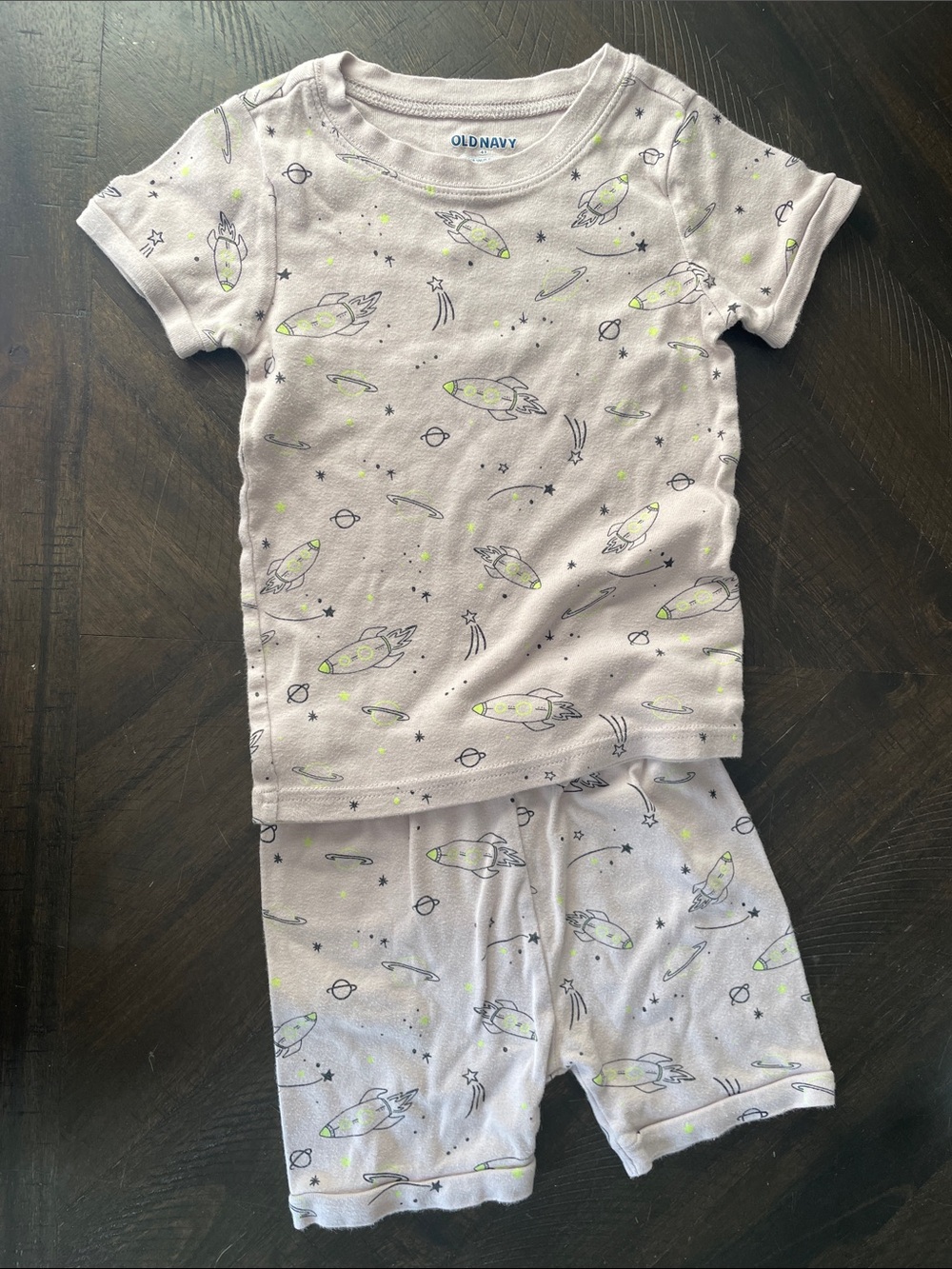 Old Navy Gray Rocket Short Pajama Set with Neon Green Accents